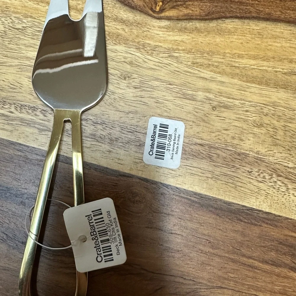 Crate&Barrel Beck Cheese Board and 3 Gold Cheese Knives Set